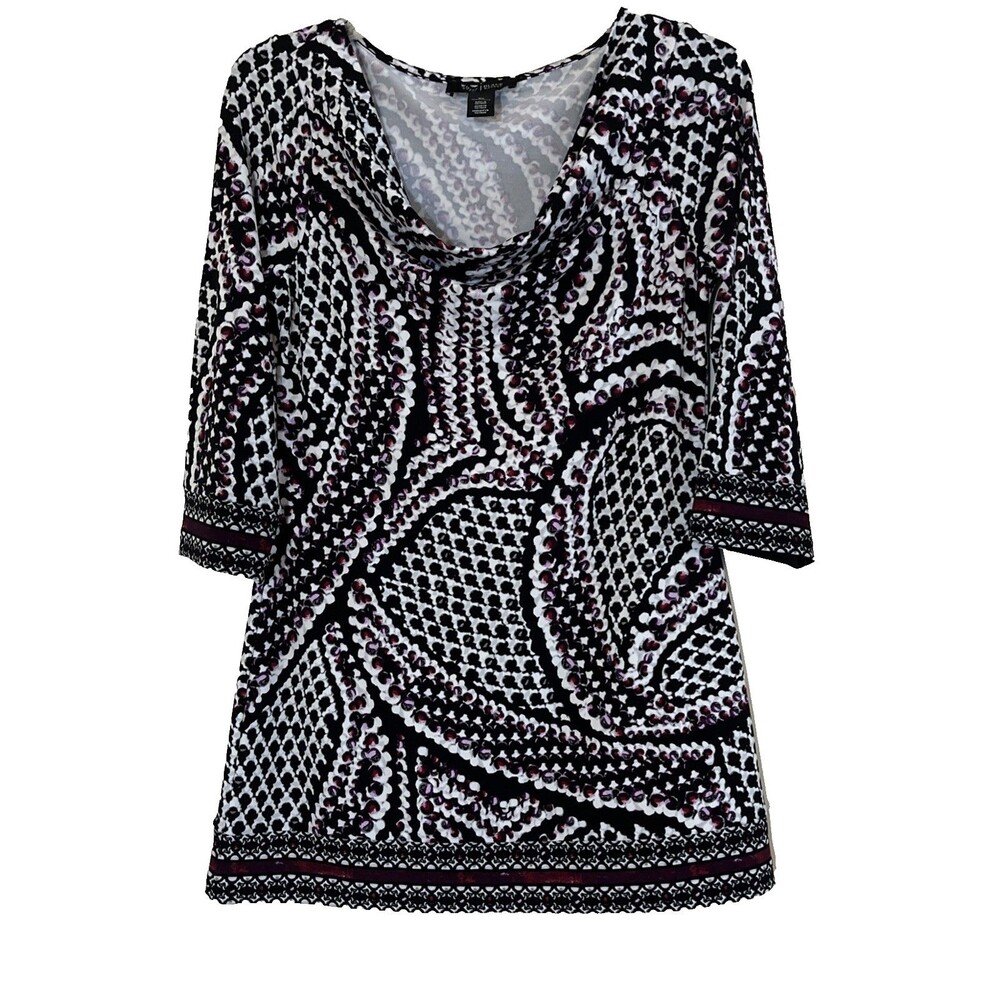 White House Black Market Blouse Womens XS Black Purple Artsy Geometric Tunic